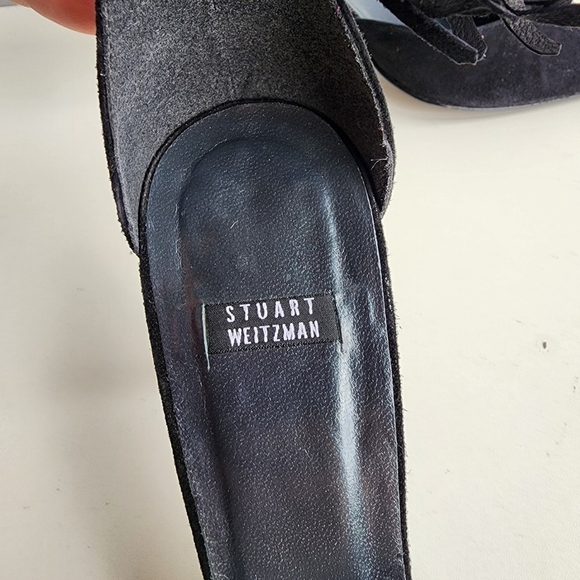 RARE Stuart Weitzman Fringelica Suede Point Toe Pump Black Ankle Strap Heel 7.5 - Picture 13 of 16